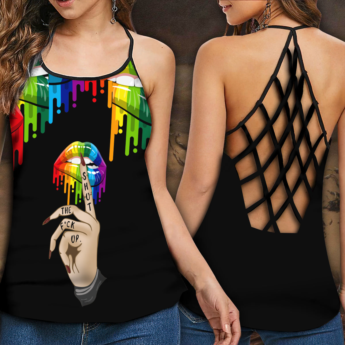 Pride Love Lip Hollow Tank Top For Community Events And Positive Support