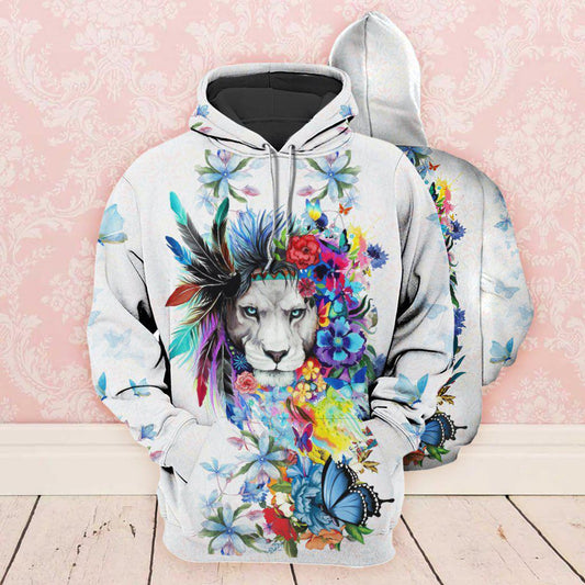 Lion Flowers Butterfly Hoodie For Animal Lovers Casual Streetwear Travel And Everyday Comfort