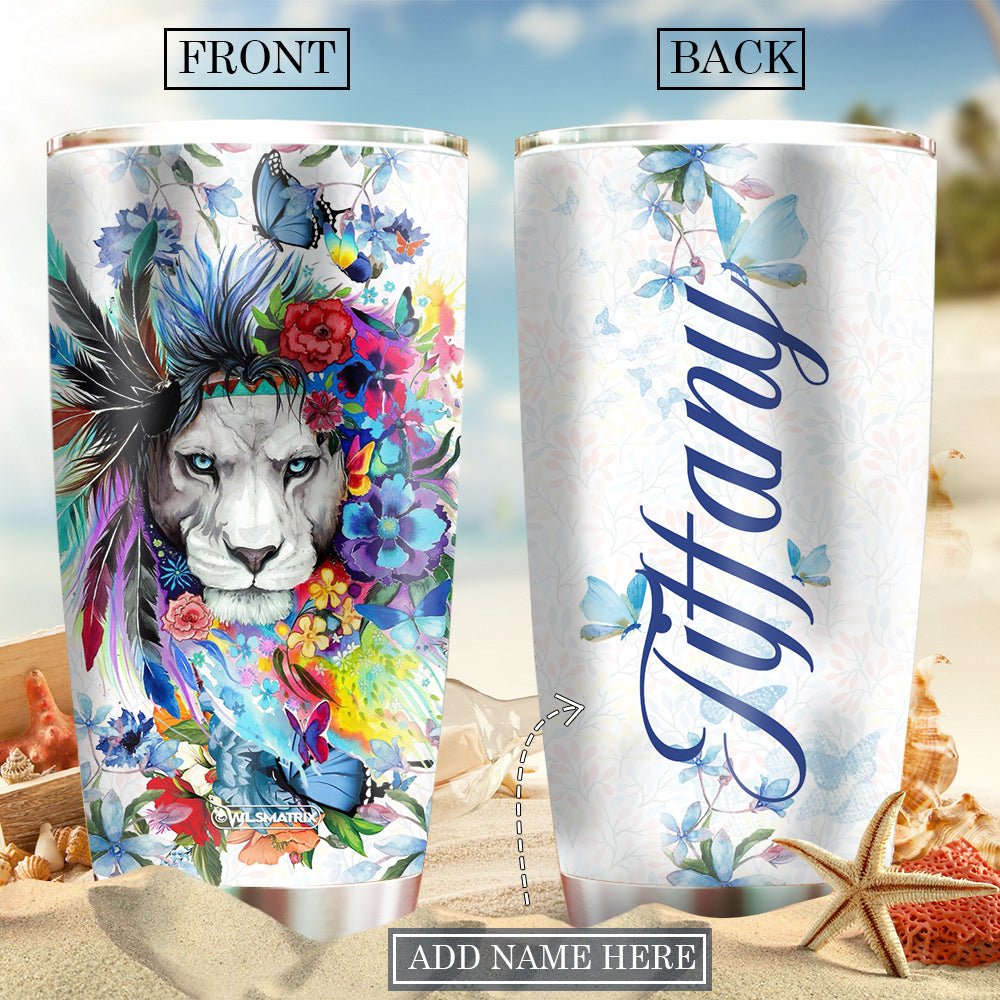 Lion Love Floral Personalized 20 Oz Tumbler For Coffee Travel And Daily Drinks