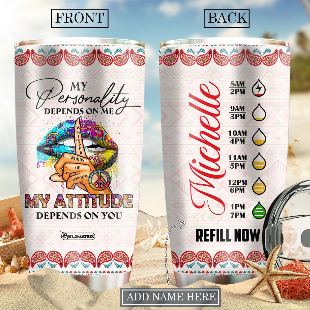 Hippie Lip My Attitude Personalized 20 Oz Tumbler For Coffee Travel And Daily Drinks