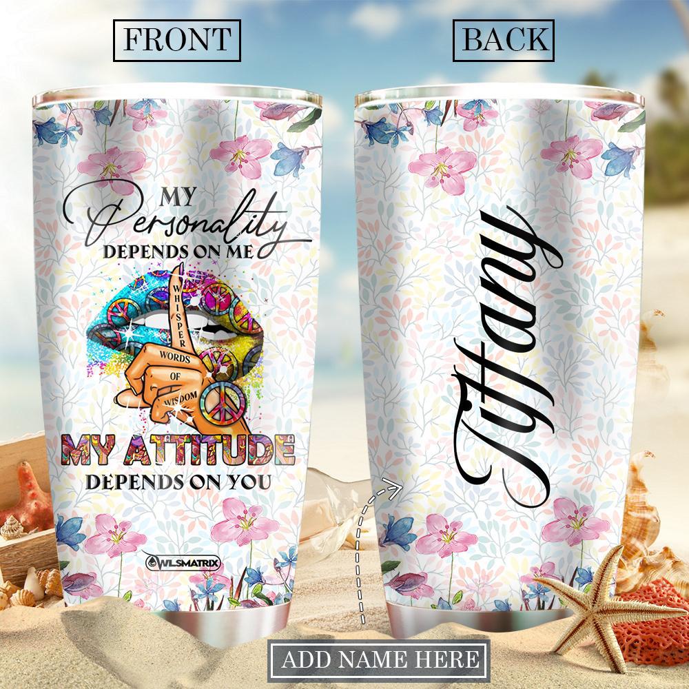 Hippie Lip Depends On You Personalized 20 Oz Tumbler For Coffee Travel And Daily Drinks