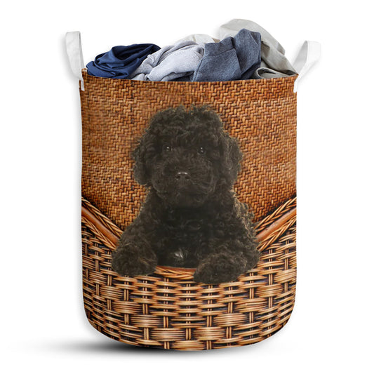 Labradoodle Black Dog Rattan Texture Laundry Basket For Bathroom Bedroom Storage