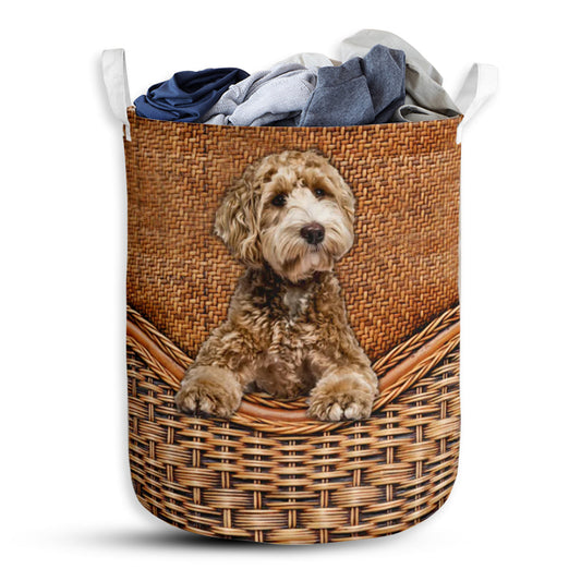 Labradoodle Dog Rattan Texture Laundry Basket For Bathroom Bedroom Storage