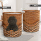 Labradoodle Black Dog Rattan Texture Laundry Basket For Room Home Organizer
