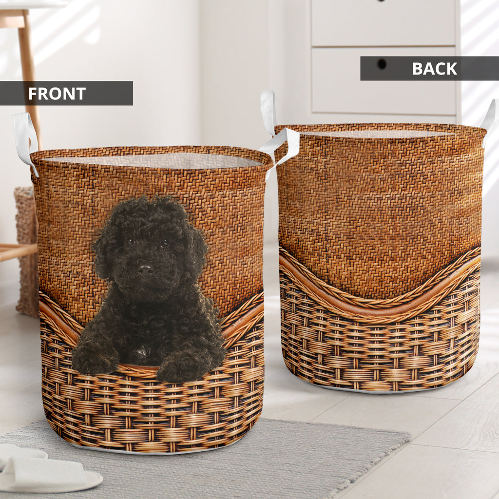 Labradoodle Black Dog Rattan Texture Laundry Basket For Room Home Organizer
