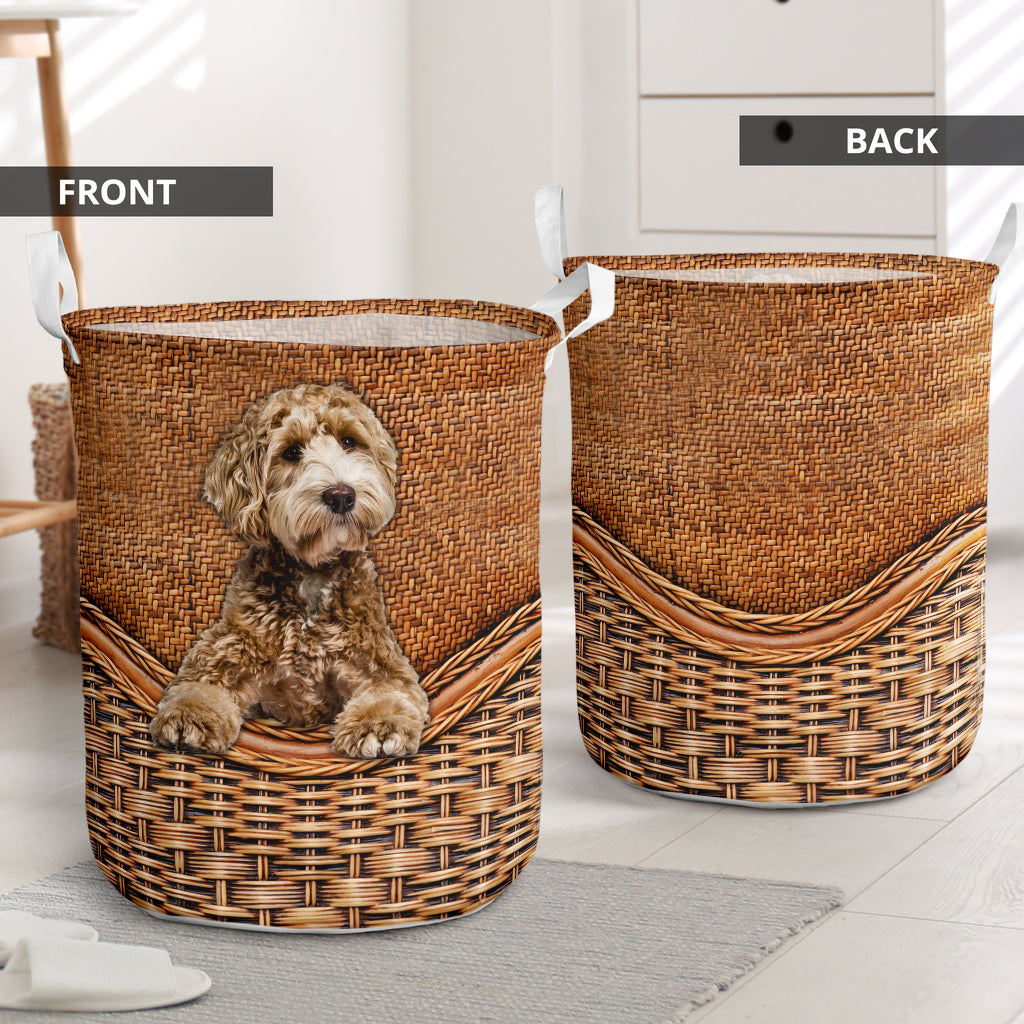 Labradoodle Dog Rattan Texture Laundry Basket For Room Home Organizer