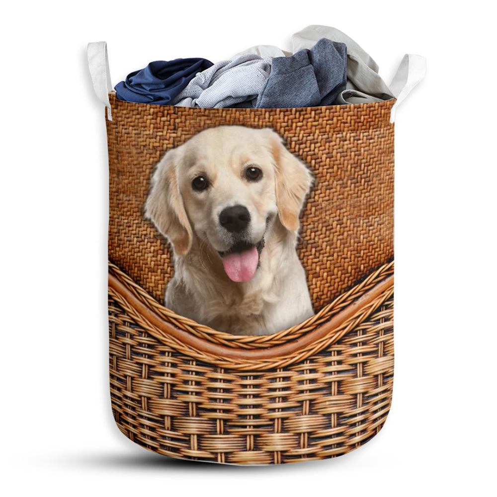 Labrador Dog Rattan Texture Laundry Basket For Bathroom Bedroom Storage