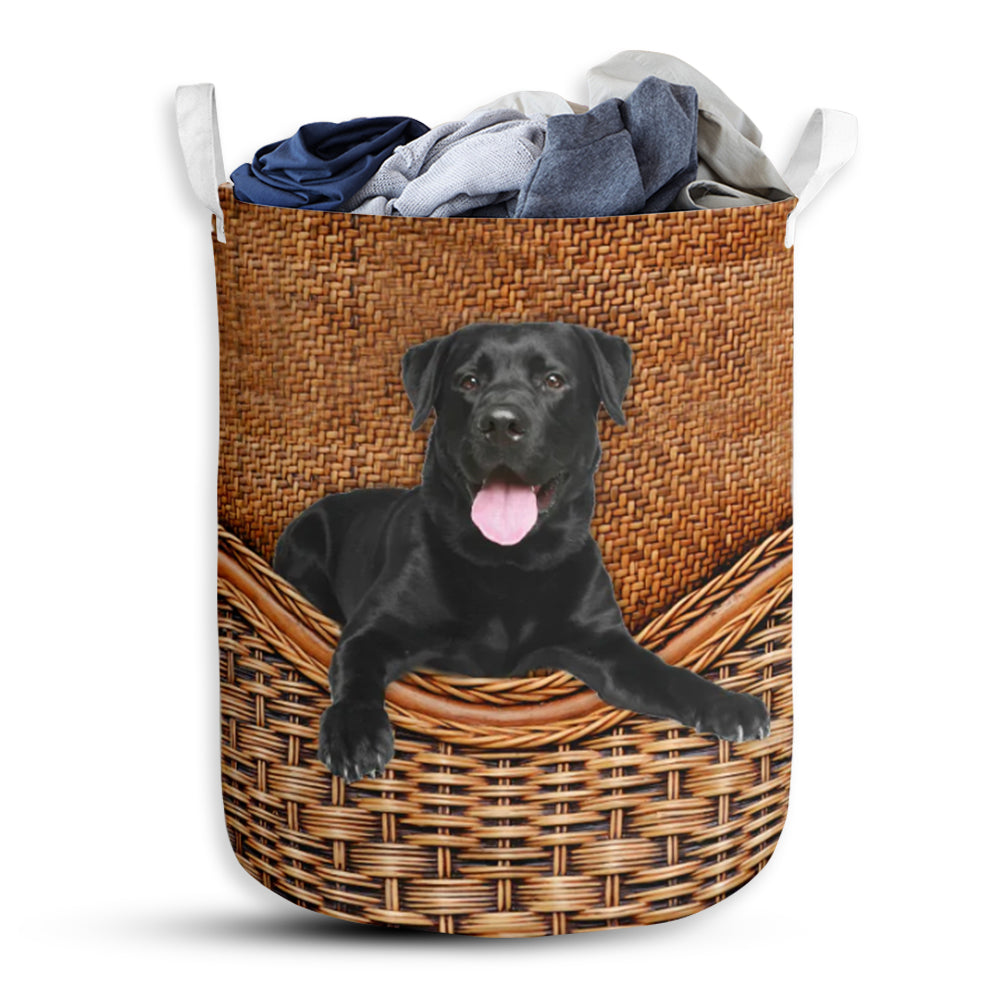 Labrador Retriever Dog Rattan Texture Laundry Basket For Bathroom Bedroom Storage