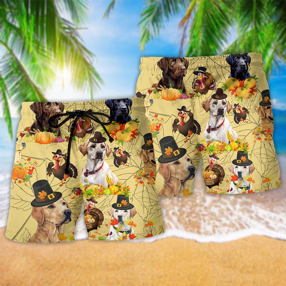 Labrador Retriever Thanksgiving Family Beach Shorts Pattern Detail For Weekend Travel And Memorable Gift Ideas
