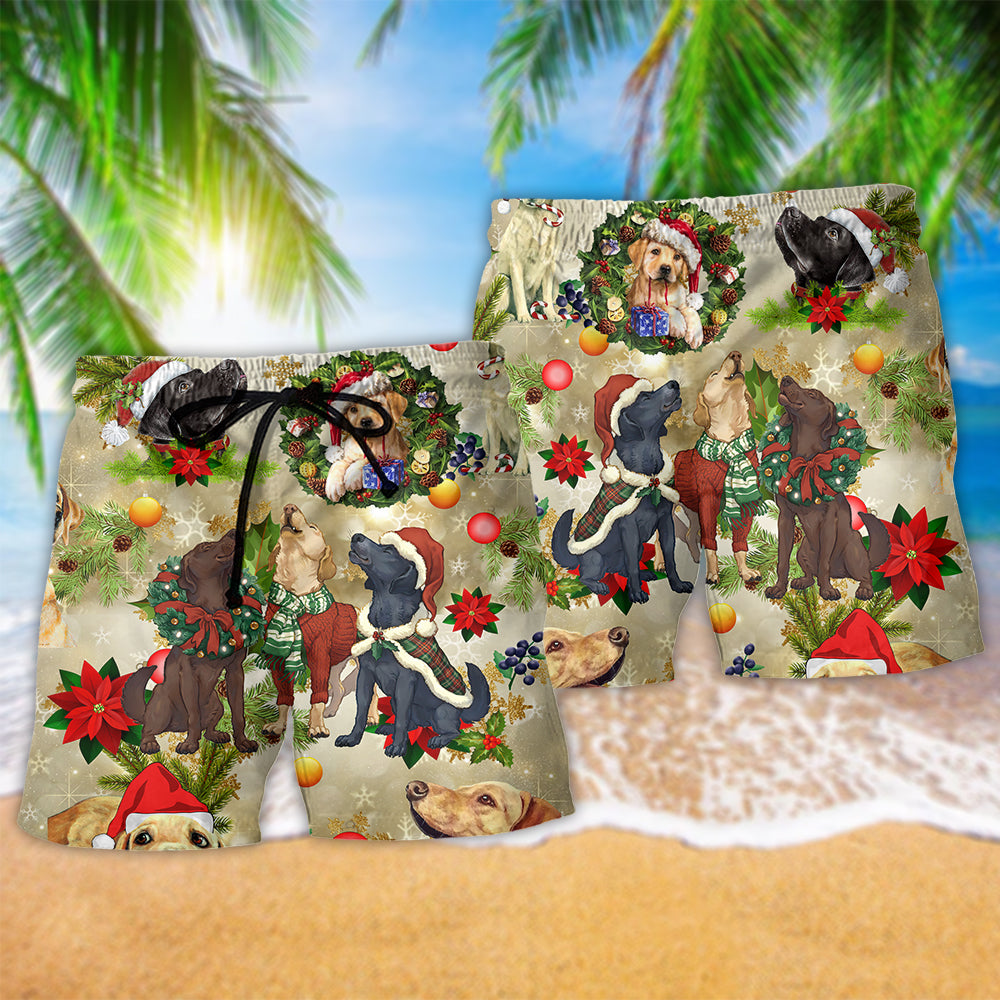 Labrador Christmas Dog Beach Shorts Pattern Detail For Sunny Day Activities And Thoughtful Gift Giving
