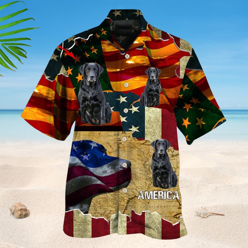 American Labrador Retriever Sunset Photo Hawaiian Shirt For Island Vacations, Resort Wear, And Relaxed Seasonal Style
