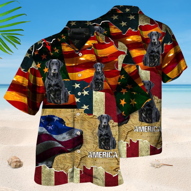 American Labrador Retriever Sunset Photo Hawaiian Shirt For Island Vacations, Resort Wear, And Relaxed Seasonal Style