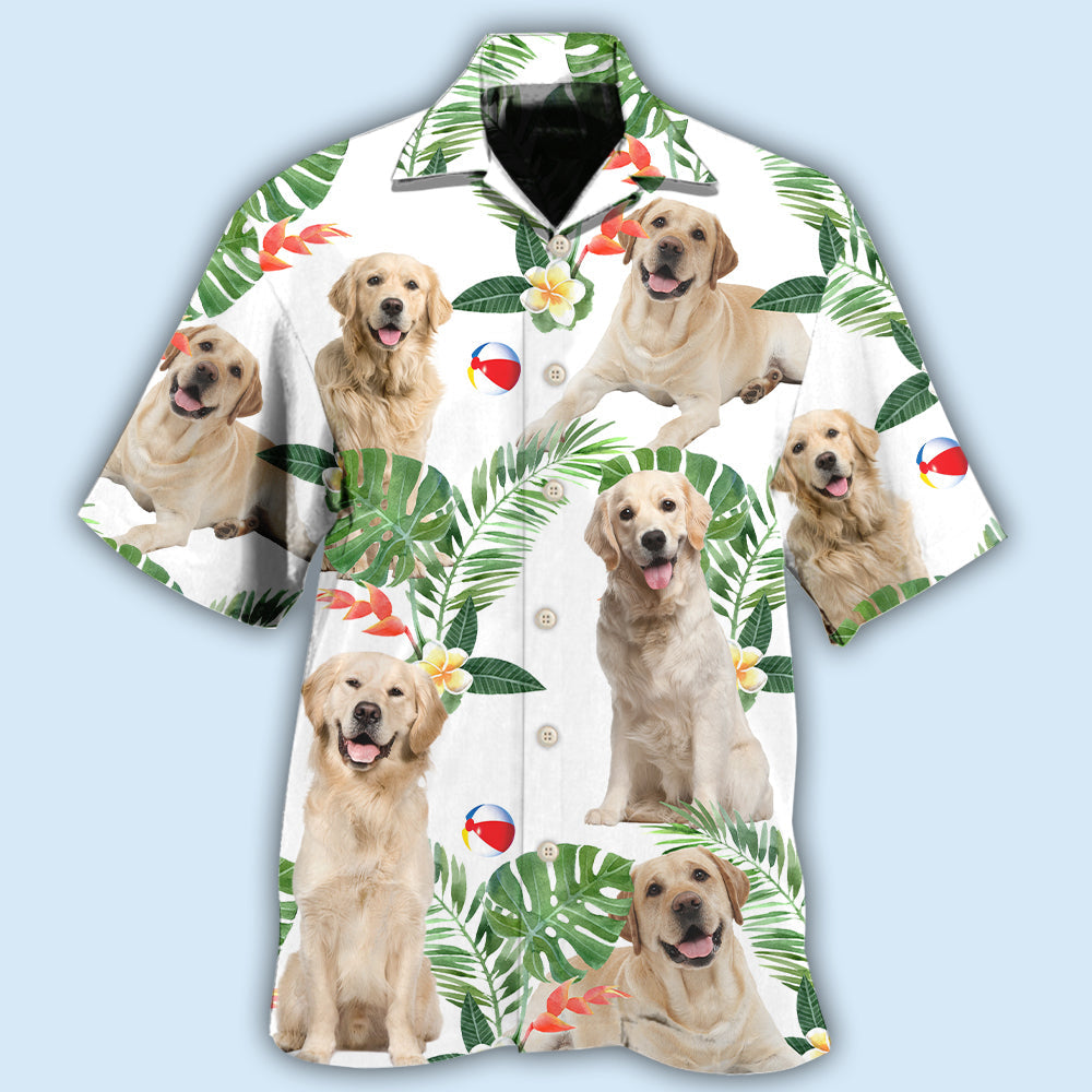 Tropical White Dog Labrador Retriever Leaf Hawaiian Shirt Design View For Resort Travel And Thoughtful Gifting
