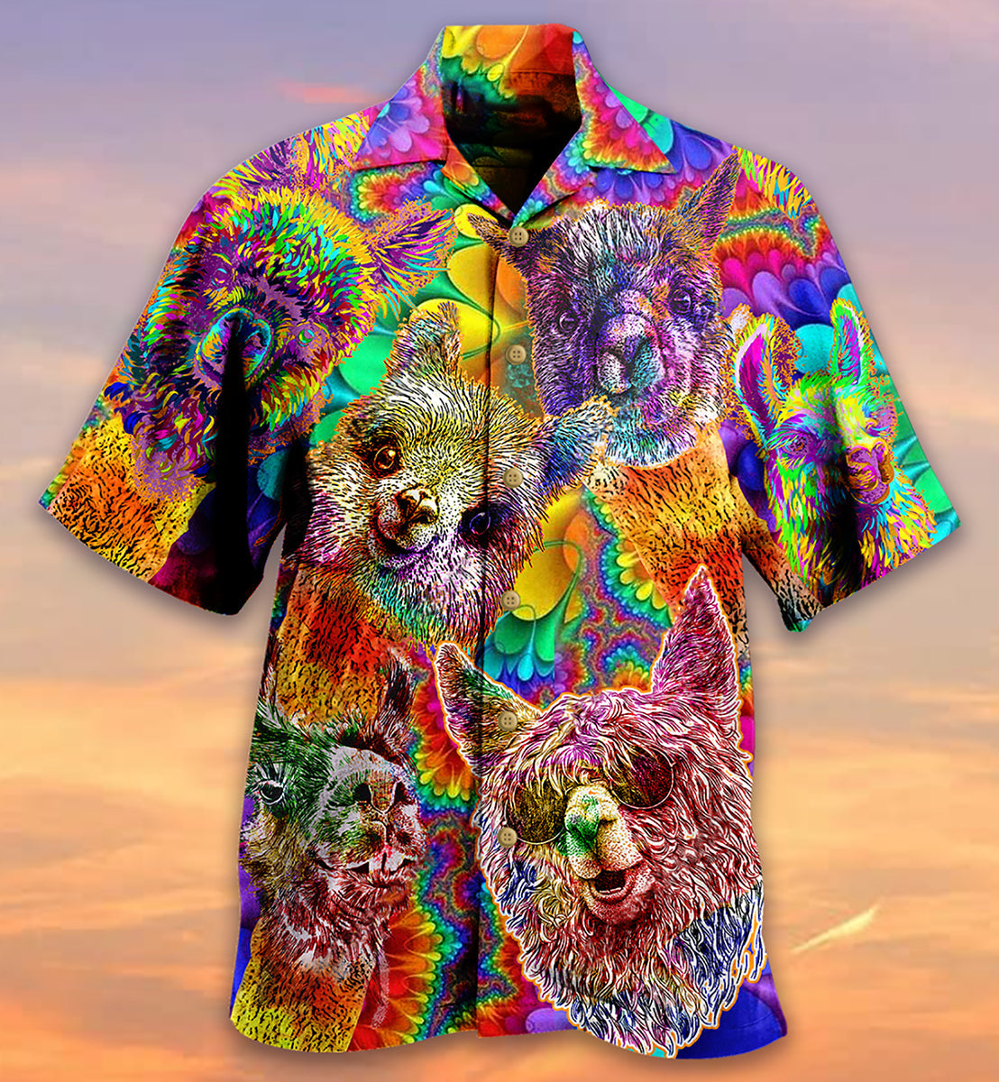 Colorful Cute Llama Hawaiian Shirt With All Over Print For Resort Travel Summer Outings And Casual Gatherings