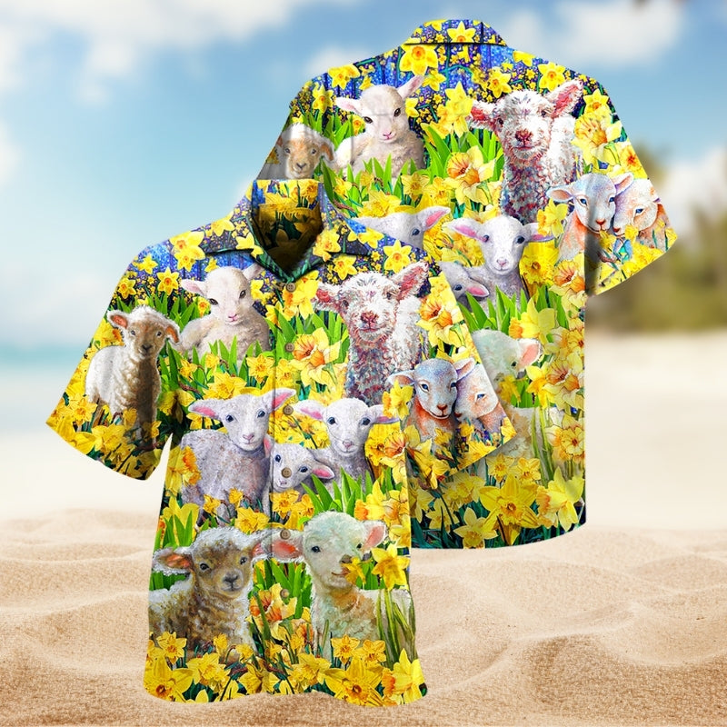 Floral Lamb Animals Hawaiian Shirt For Tropical Holidays, Outdoor Gatherings, And Everyday Comfort