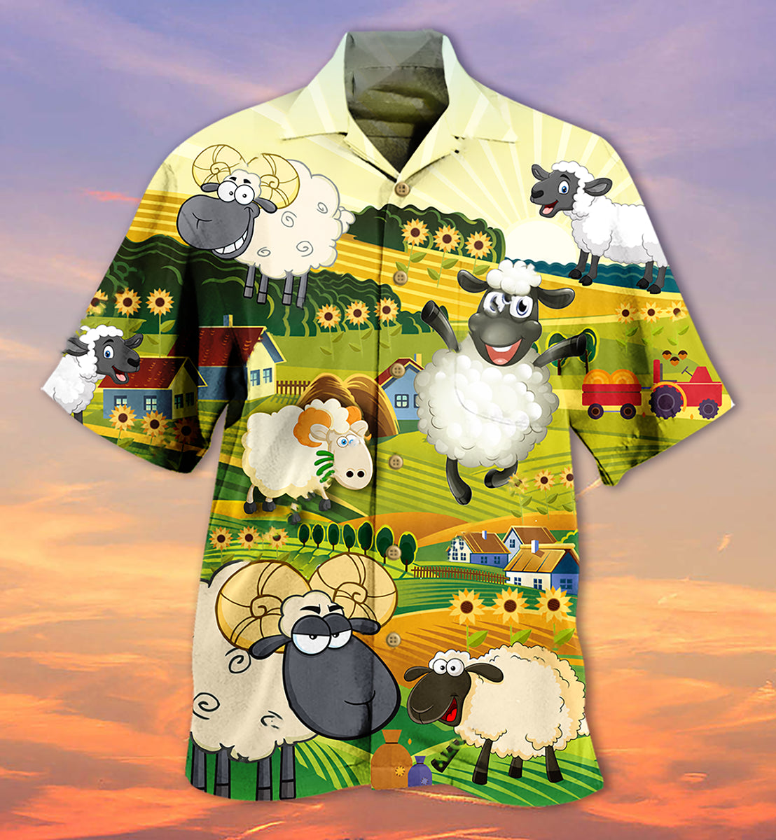 Sunflower Sheep Hawaiian Shirt With Detailed Graphic For Summer Travel Coastal Events And Thoughtful Gift Giving