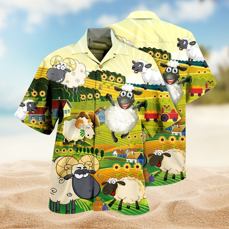 Lamb Creative Pattern Hawaiian Shirt For Coastal Travel, Casual Events, And Comfortable Summer Wear