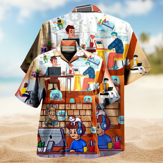 Laptop Goes With Me Everywhere Hawaiian Shirt For Summer Vacation Beach Travel And Relaxed Casual Wear
