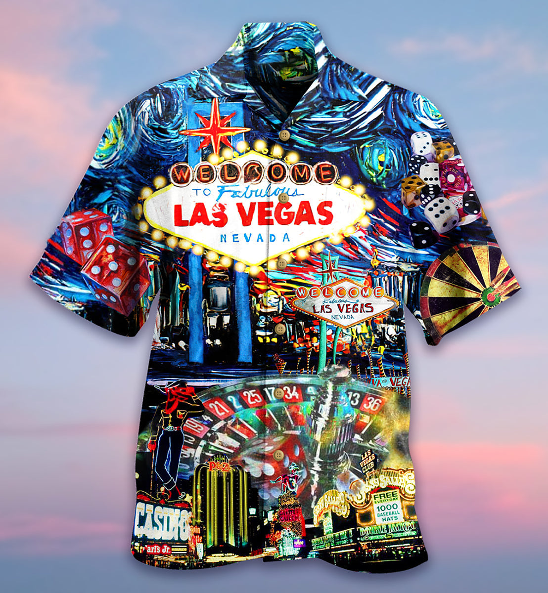Las Vegas Welcome Body Hawaiian Shirt Artwork Detail For Tropical Trips And Casual Outings