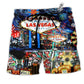 Las Vegas Welcome Style Hawaiian Print Beach Shorts For Sunny Getaways And Casual Coastal Wear