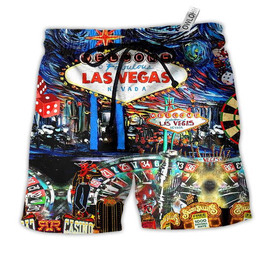 Las Vegas Welcome Style Hawaiian Print Beach Shorts For Sunny Getaways And Casual Coastal Wear