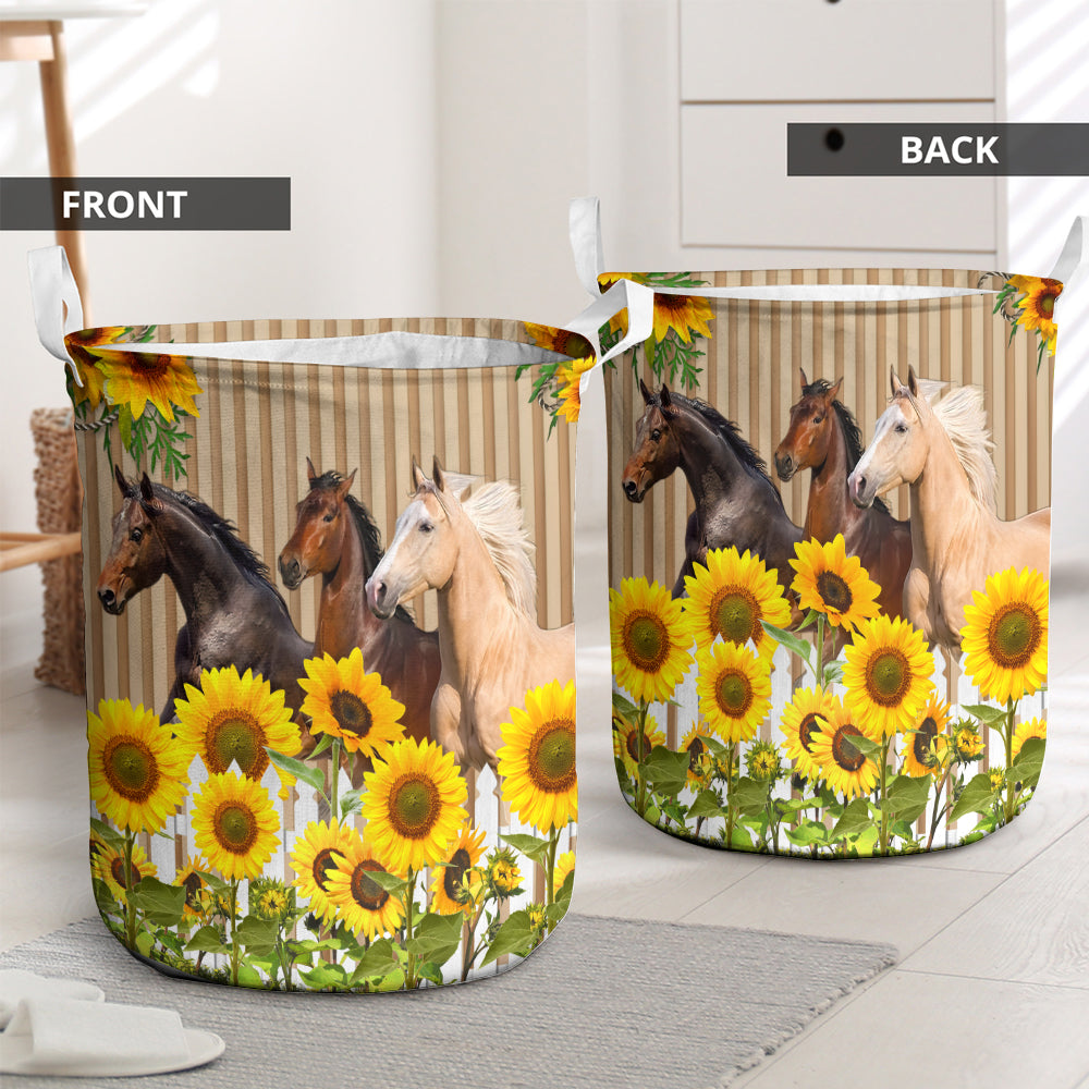 Horse Sunflower Laundry Basket For Room Home Organizer
