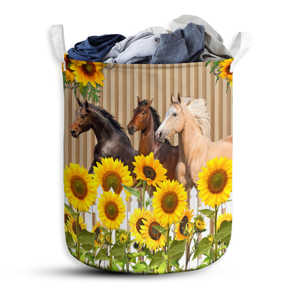 Small Size Horse Sunflower Laundry Basket For Bathroom Bedroom Storage