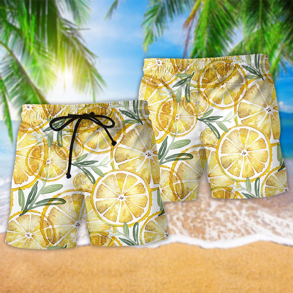 Summer Lemon Beach Shorts Pattern Detail For Seaside Leisure And Relaxed Casual Wear