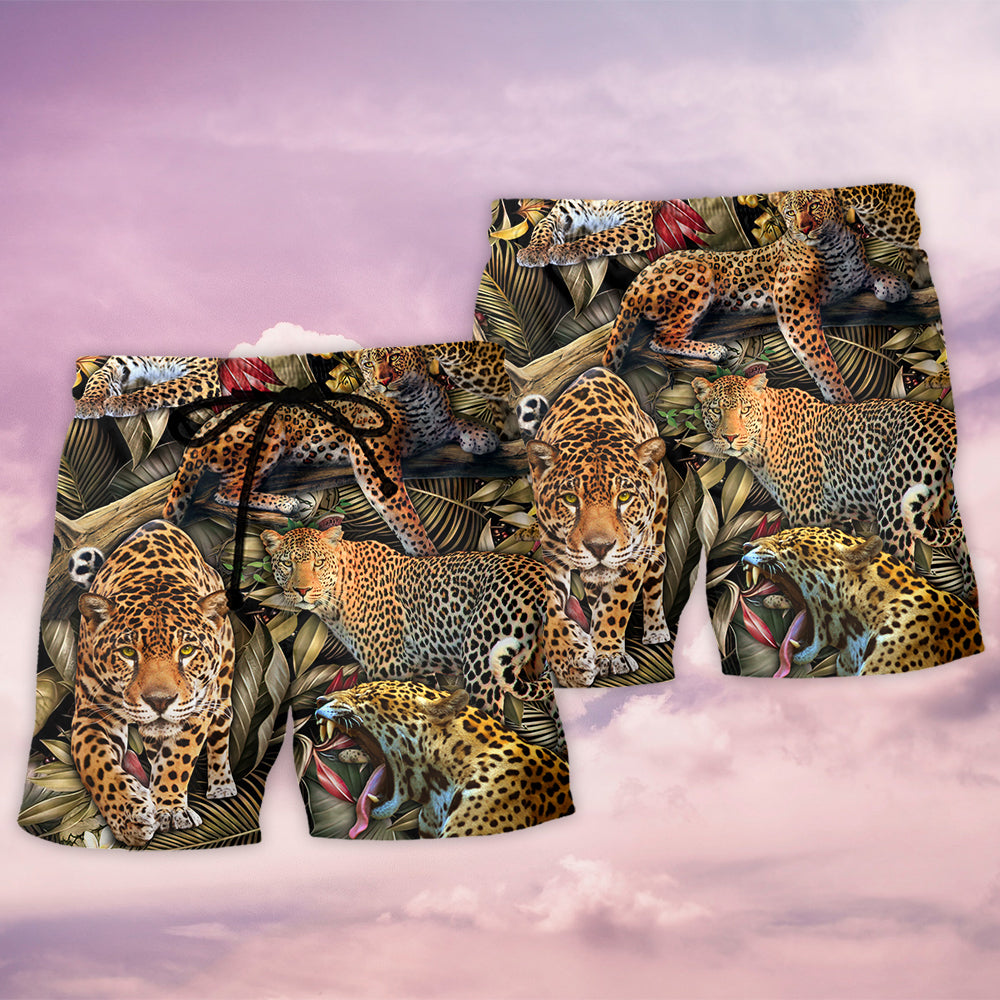 Leopard Into The Jungle Beach Shorts Pattern Detail For Sunny Outdoor Activities