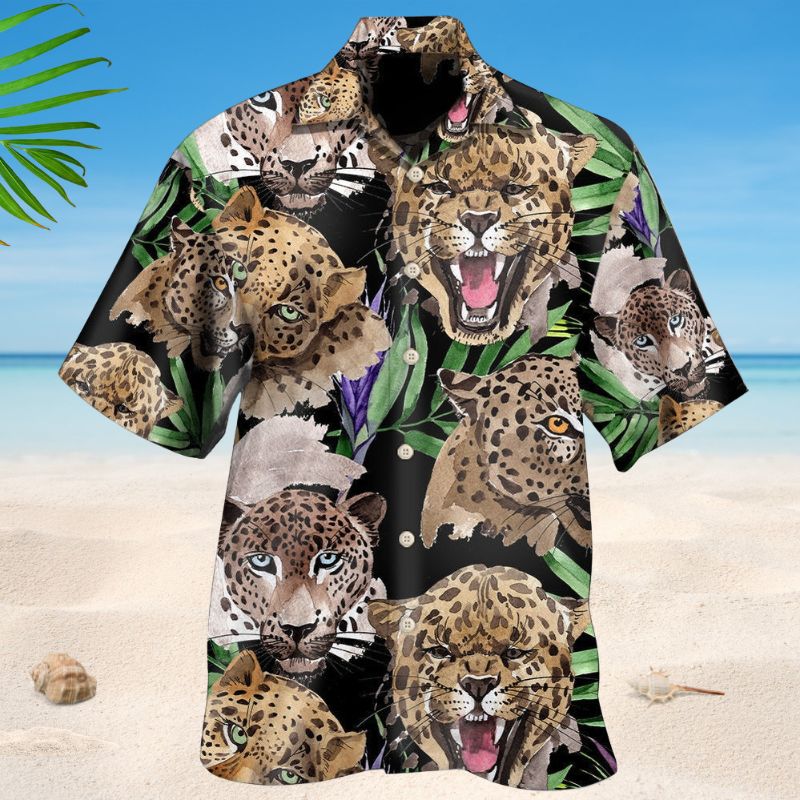 Tropical Leopard Hawaiian Shirt For Tropical Holidays, Resort Trips, And Relaxed Coastal Style