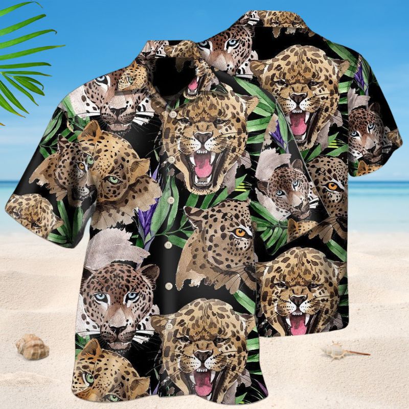 Tropical Leopard Hawaiian Shirt For Tropical Holidays, Resort Trips, And Relaxed Coastal Style