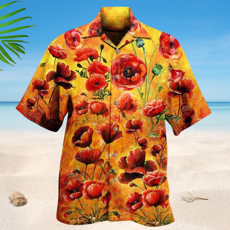 Lest We Forget Poppies Hawaiian Shirt For Coastal Travel Summer Holidays And Thoughtful Casual Gifts