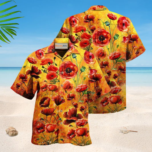 Lest We Forget Poppies Hawaiian Shirt For Coastal Travel Summer Holidays And Thoughtful Casual Gifts