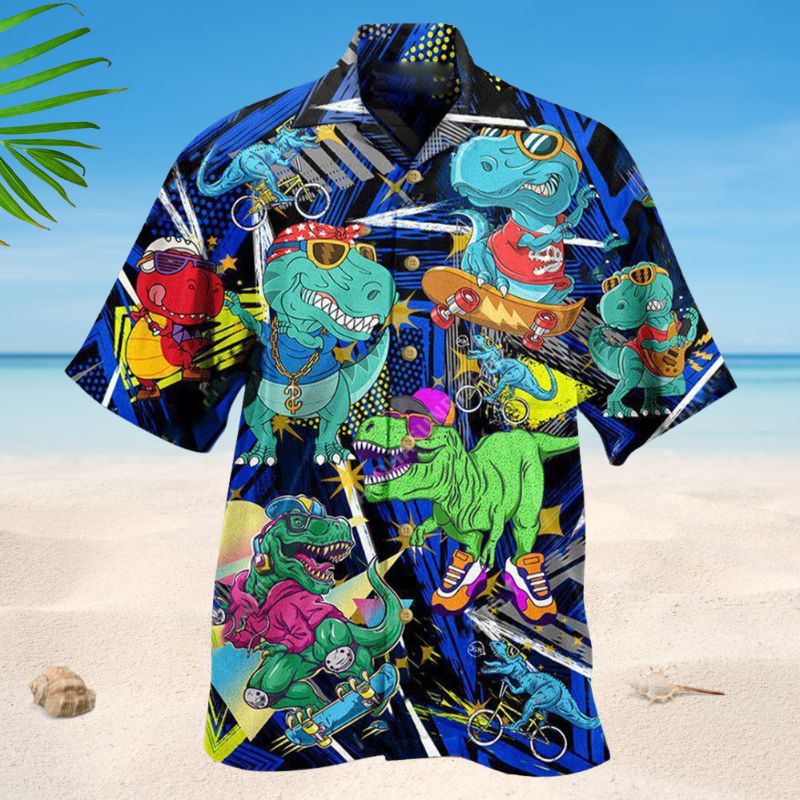 Dinosaur Let The World Hear You Hawaiian Shirt For Summer Vacation Beach Travel And Relaxed Casual Wear