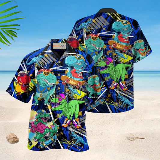 Dinosaur Let The World Hear You Hawaiian Shirt For Summer Vacation Beach Travel And Relaxed Casual Wear