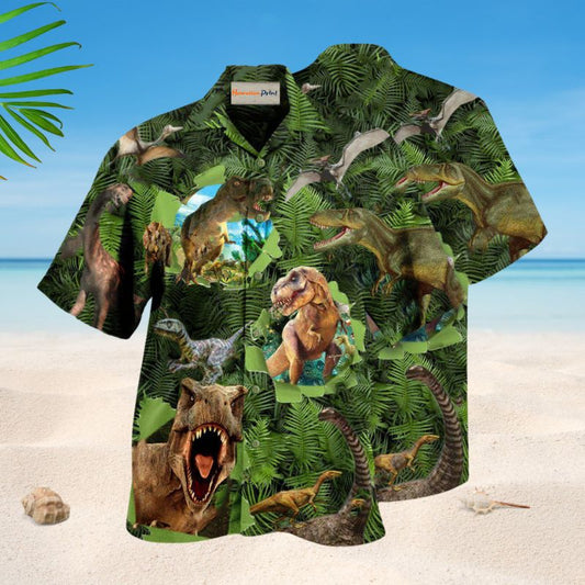 Dinosaur Let The World Hear You Roar Hawaiian Shirt For Summer Vacation Beach Travel And Relaxed Casual Wear