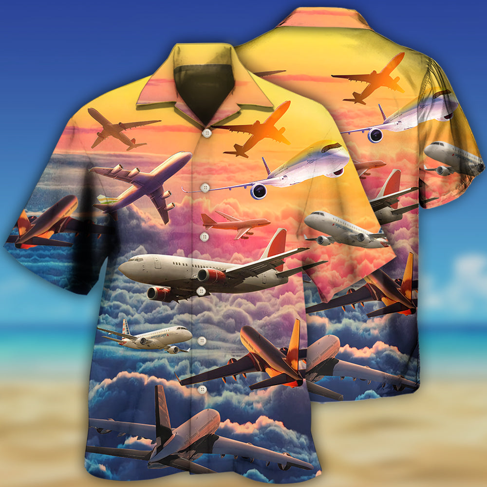 Dreamy Airplane Flight Hawaiian Shirt Pattern Detail For Summer Holidays And Outdoor Fun