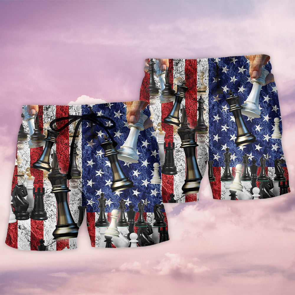 Chess Independence Day Celebration Beach Shorts Design View For Poolside Relaxation And Holiday Trips