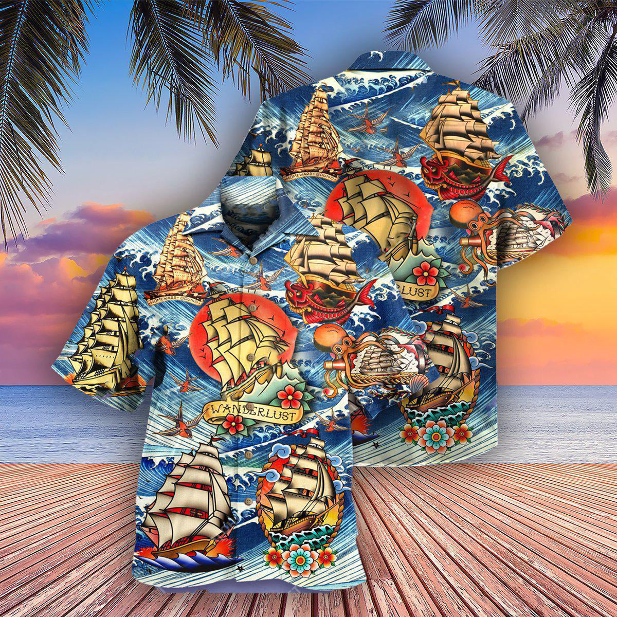 Sailing Somewhere Stars Kiss Ocean Hawaiian Shirt Pattern Detail For Summer Holidays And Outdoor Fun