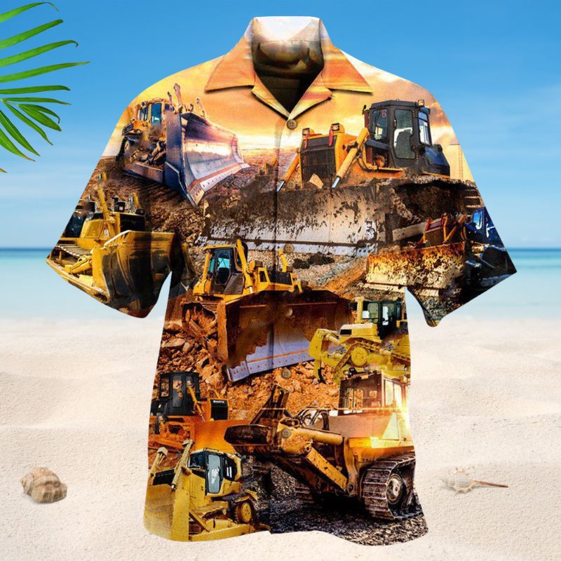 Bulldozer Digging Adventure Hawaiian Shirt For Coastal Outings Automotive Fans And Warm Weather Style