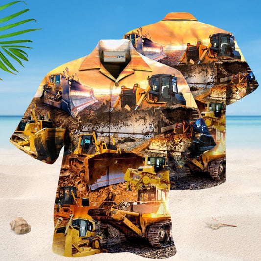Bulldozer Digging Adventure Hawaiian Shirt For Coastal Outings Automotive Fans And Warm Weather Style