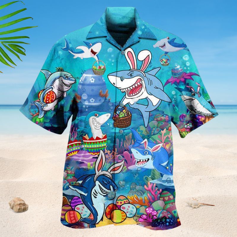Easter Shark Celebration Hawaiian Shirt For Holiday Gatherings Beach Travel And Relaxed Summer Style