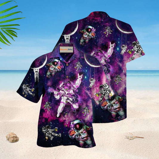 Rock Music Astronaut Hawaiian Shirt For Island Getaways Beach Parties And Comfortable Vacation Style