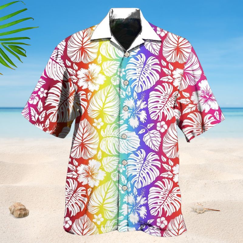 Rainbow Pride Tropical Hawaiian Shirt For Coastal Travel Summer Holidays And Thoughtful Casual Gifts