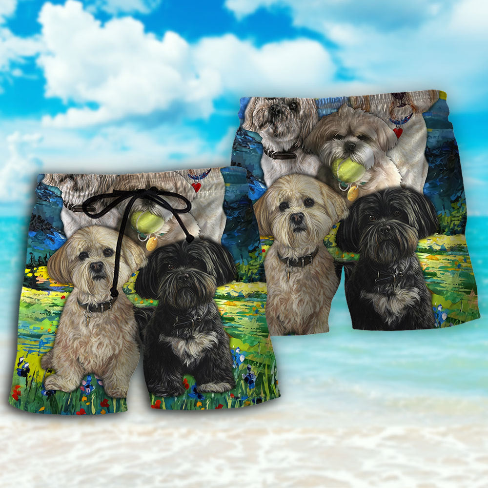 Lhasa Apso Art Dog Lover Beach Shorts Design View For Comfortable Resort And Beach Styling