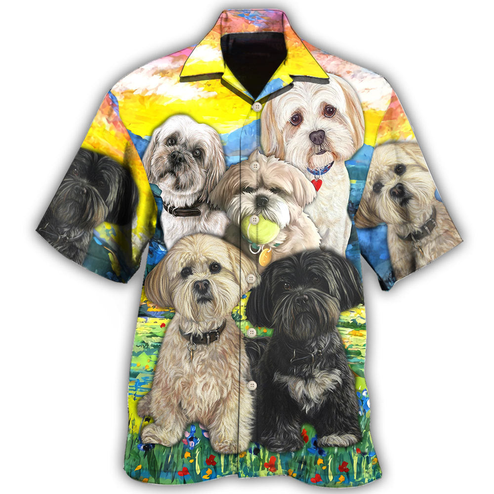 Creative Lhasa Apso Dog Design Hawaiian Shirt For Coastal Travel, Casual Events, And Comfortable Summer Wear