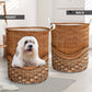 Lhasa Apso Dog Rattan Texture Laundry Basket For Room Home Organizer
