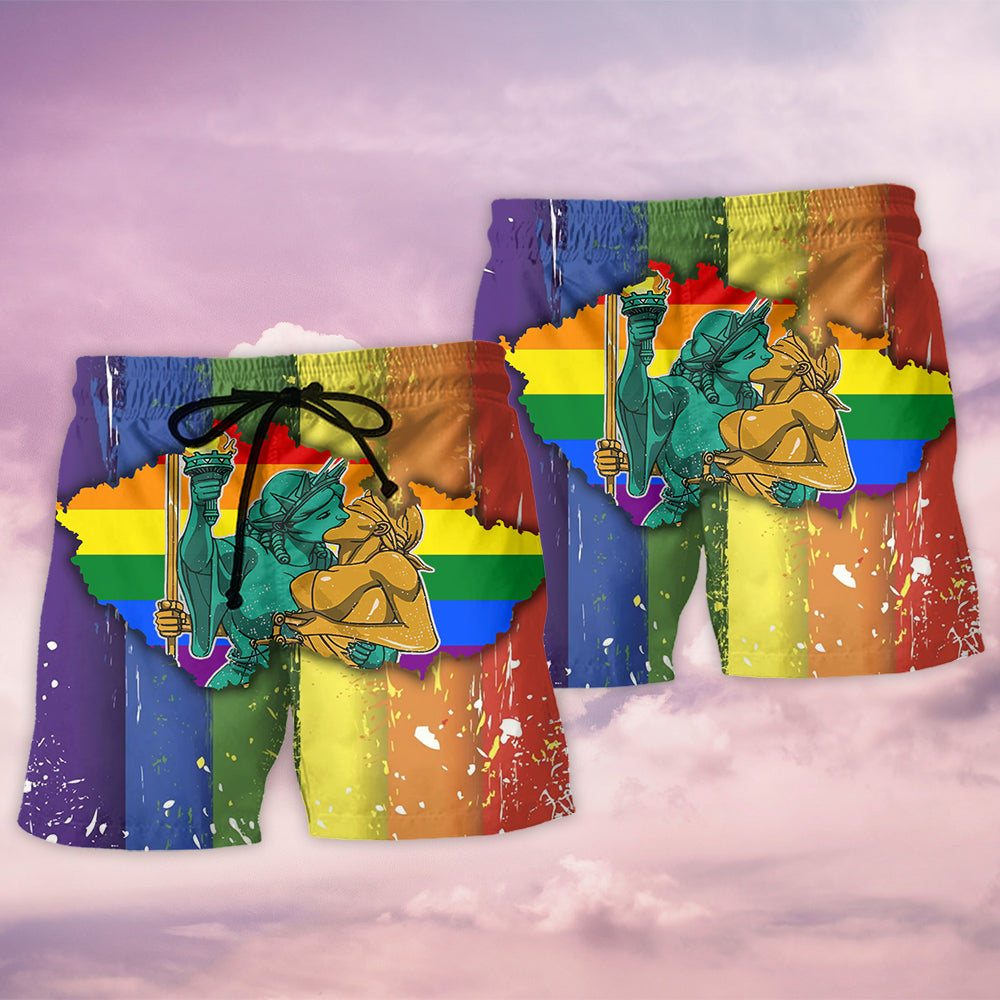 Rainbow Pride Liberty Justice Beach Shorts Pattern Detail For Summer Travel And Comfortable Daily Use