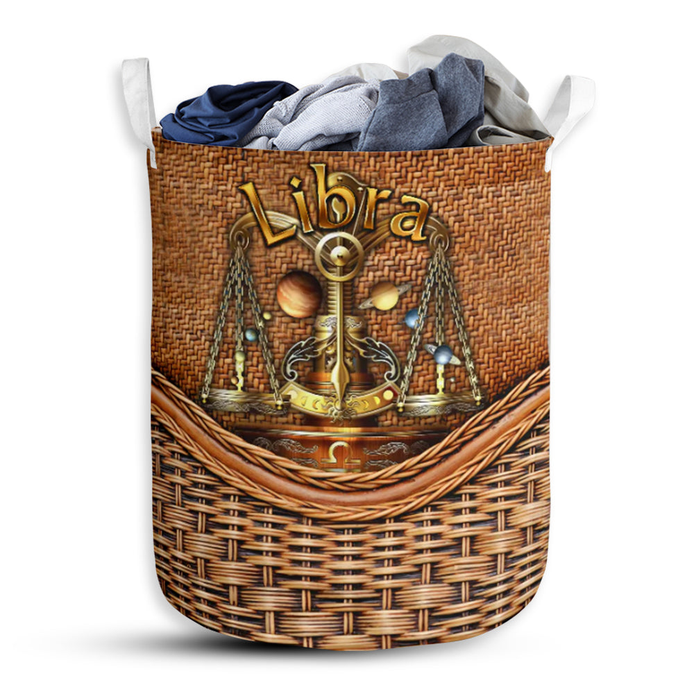 Libra Zodiac Rattan Texture Laundry Basket For Bathroom Bedroom Storage
