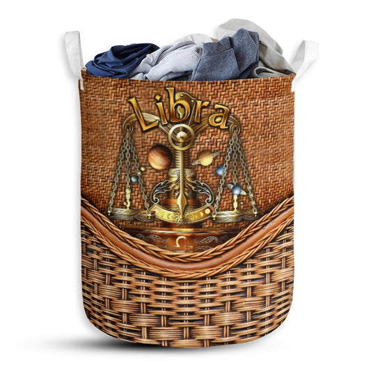 Libra Zodiac Rattan Texture Laundry Basket For Bathroom Bedroom Storage